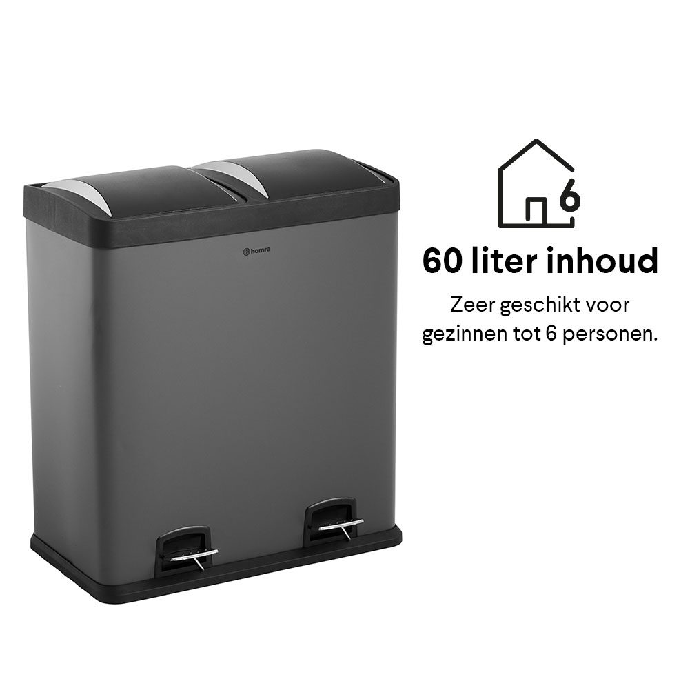 uitvoeren Ja noedels Neviq 60 liter 2 vakken - Grijs - Homra prullenbakken | #1 in Sensor &  Afvalscheiding | Nederlandse kwaliteit