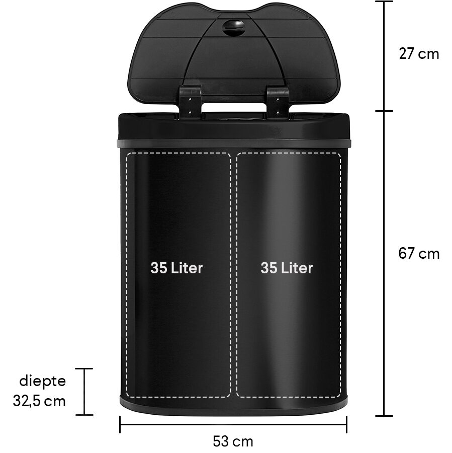 financieel Moeras bijvoeglijk naamwoord Qubix 70 liter 2 vakken - Zwart - Homra prullenbakken | #1 in Sensor &  Afvalscheiding | Nederlandse kwaliteit