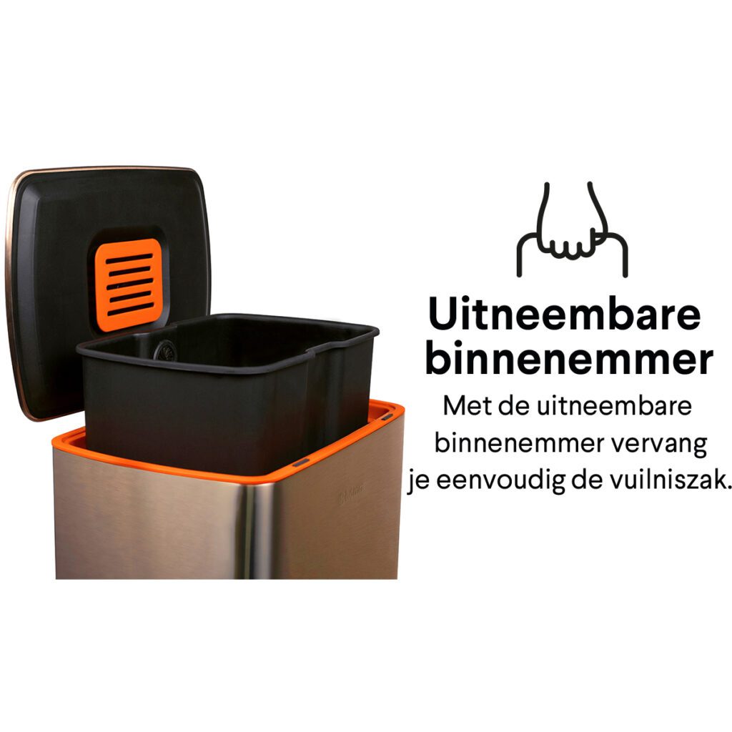 Homra Koniq Koper pedaalemmer 50 liter heeft uitneembare binnenemmer